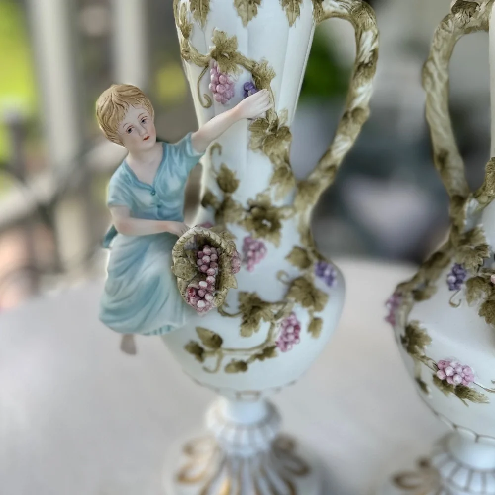 1950’S, MCM, ANDREA BY SADEK, BOY & GIRL PORCELAIN VASES. MADE IN JAPAN.